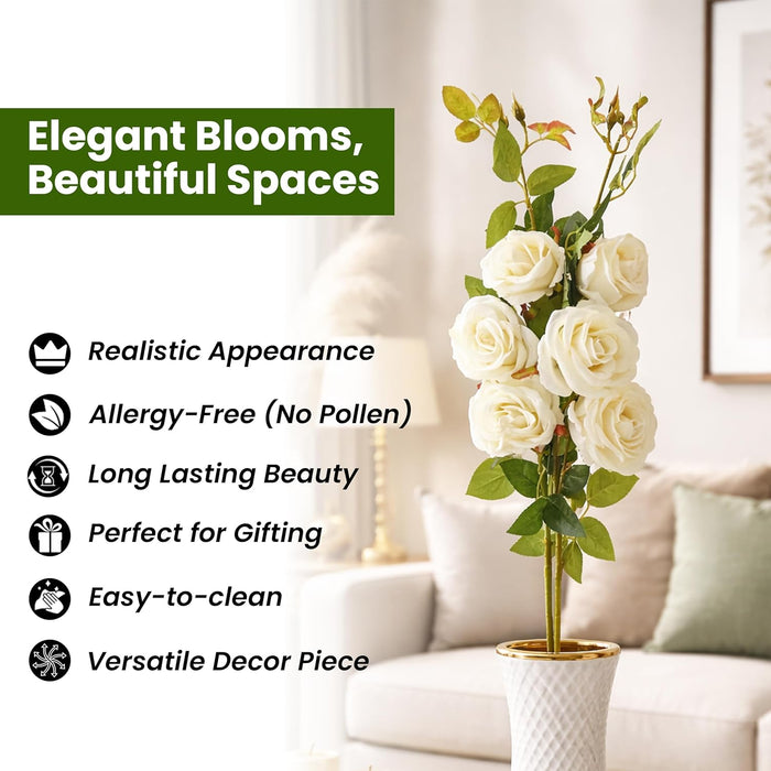 Art Street Artificial White Rose Flower Stems Bunch for Home Decor |