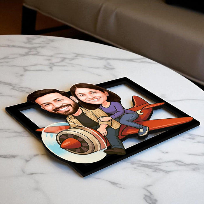 Customized Caricature Character Custom Cartoon Photo Frame, MDF Wooden Personalized Anniversary Gift For Husband, Wife, Customised Gift For Friends & Family, Girlfriend, Boyfriend, Couples