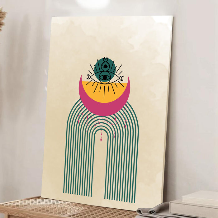 Abstract Sun Rising Rainbow Stretched Canvas Wall Art Modern Boho Illustration Painting for Home & Office Wall Decor, (16x22 Inch)