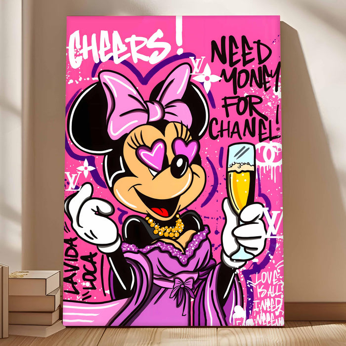 Pink Pop Art Cartoon Lady Wall Painting | Luxury Graffiti Style Stretched Canvas Art Print | Modern Party Theme Wall Décor for Home & Café, 56x86 cm