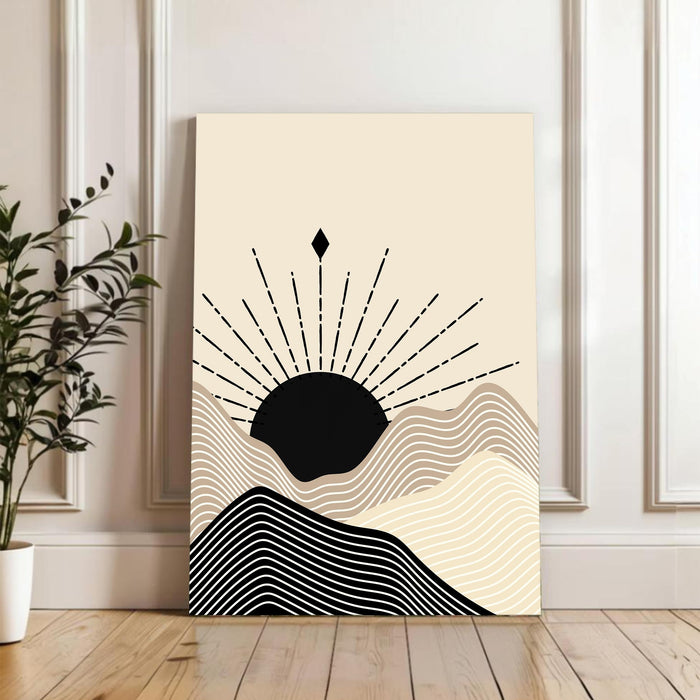 Abstract Sun Rise mountain Stretched Canvas Wall Art Modern Boho Illustration Painting for Home & Office Wall Decor, (16x22 Inch)