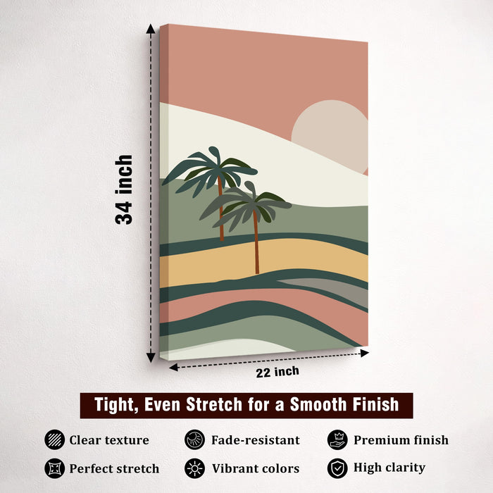 Boho Landscape Stretched Canvas Painting For Living Room | Graphic Tropical Palm Stretched Canvas Wall Art For Livingroom Home Decor, Bedroom, Hallway's, Office, Hotel - 56x86 cm