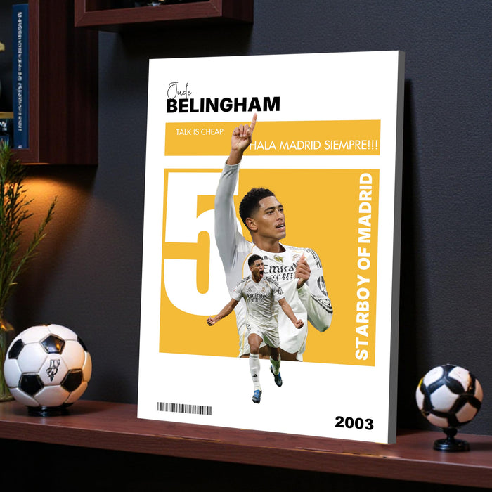 Jude Bellingham Real Madrid Football Canvas Painting Poster & Wall Art: This inspiring artwork, a gift for all Los Blancos fans, For Home & Office Decor, 16 x 22 inches.