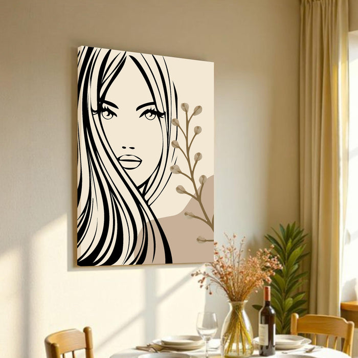 PAINTINGMANTRA Abstract Female face Stretched Canvas Wall Art Modern Boho Illustration Painting for Home & Office Wall Decor, (16x22 Inch)