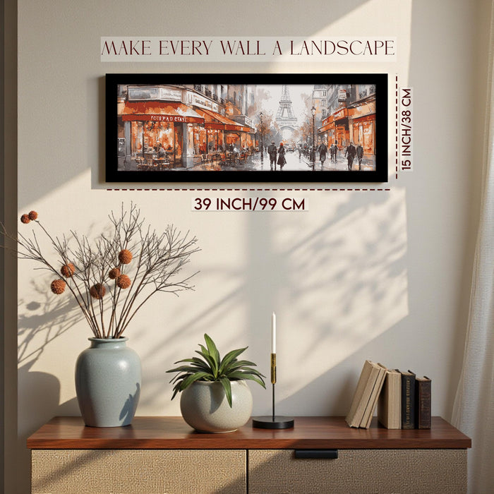 Paris City Street with Eiffel Tower View Wall Art Framed Luxury Paintings for Home Decoration, Living room, Bedroom and Office Decoration (99x38 CM)