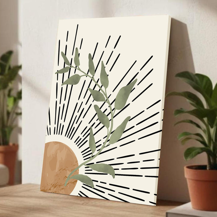 Abstract Corner Sun Rising Stretched Canvas Wall Art Modern Boho Illustration Painting for Home & Office Wall Decor, (16x22 Inch)