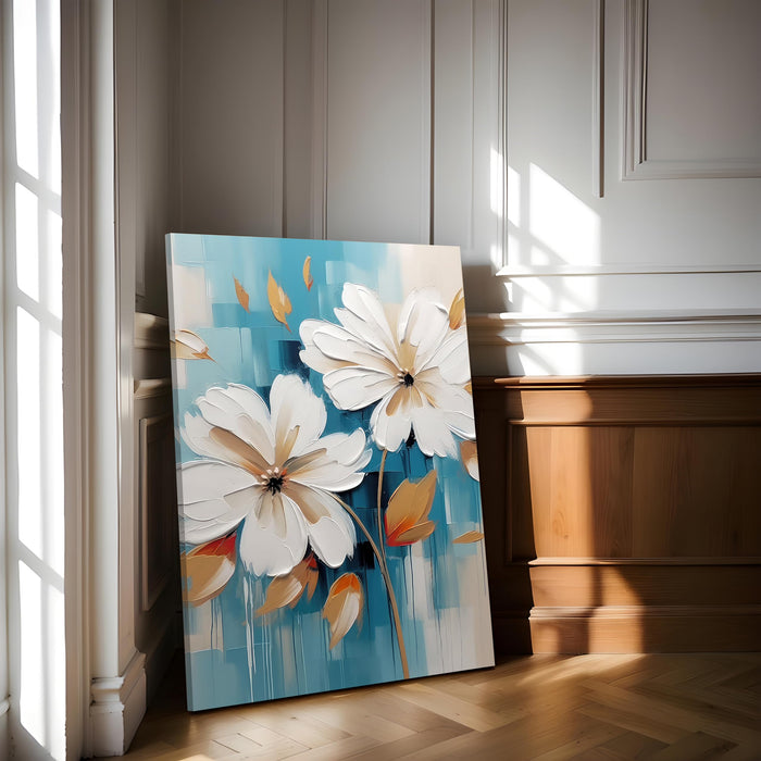 Large Stretched Canvas Painting, Panel Wall Art Print White and Gold Flowers Framed Luxury Paintings for Home Décor (White, 22x34 Inch)