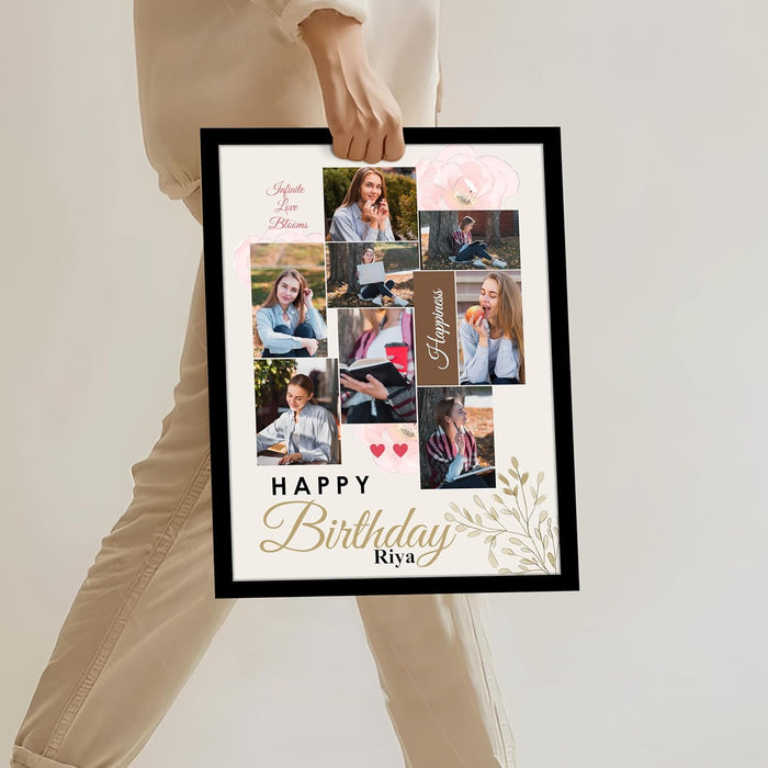 Personalized Happy Birthday Wall Photo Print Collage with 8 Photo Upload Customized Birthday Photo Frame (Frame Size 13x18 inch)