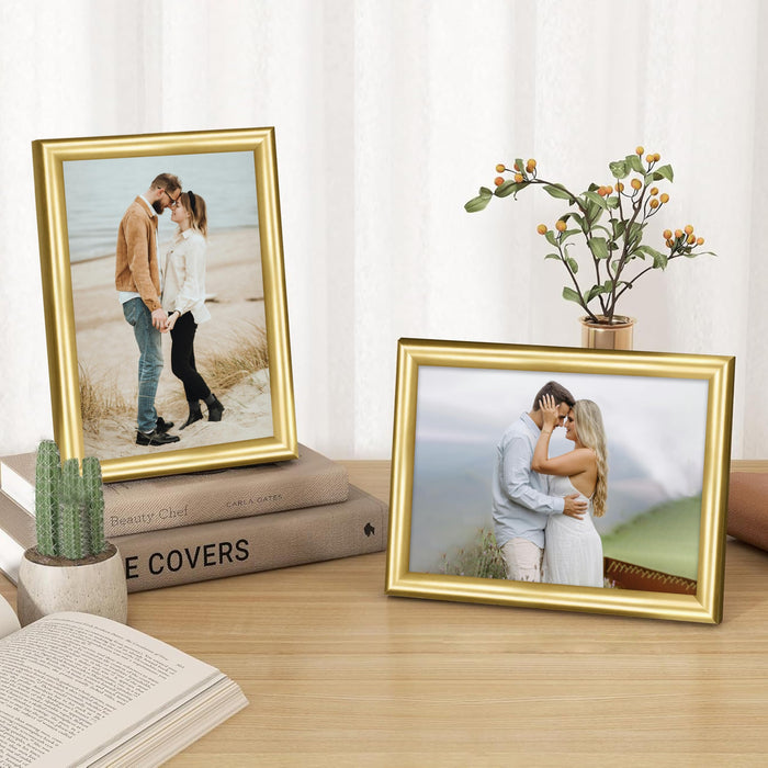 Art Street Picture Table Photo Frame Set of 2 for Bedroom, Tabletop Frames with Stand, Modern Farmhouse Photo Frames for Couples, Weddings, Home Decor, Portrait or Landscape Display (Golden,5x7 Inch)