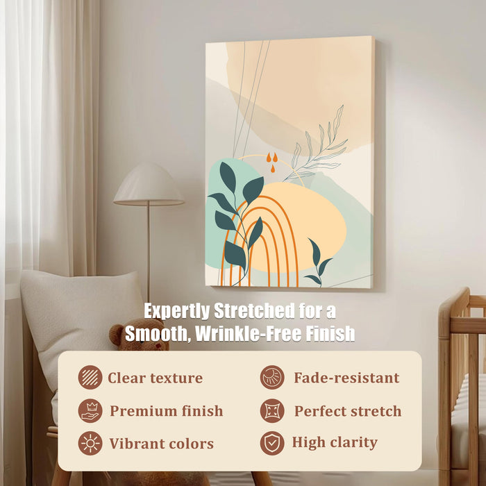 Abstract Rainbow Botanical leaves style Stretched Canvas Wall Art Modern Boho Illustration Painting for Home & Office Wall Decor, (16x22 Inch)