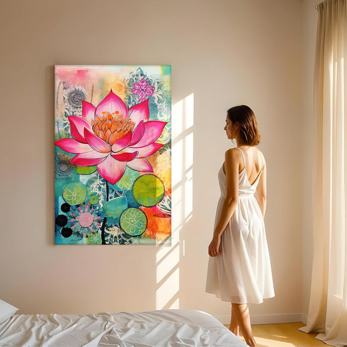 Abstract Stretched Canvas Multicolor Wall Art Painting Lotus Digital Painting ‰ÛÒ 22x34 Inch