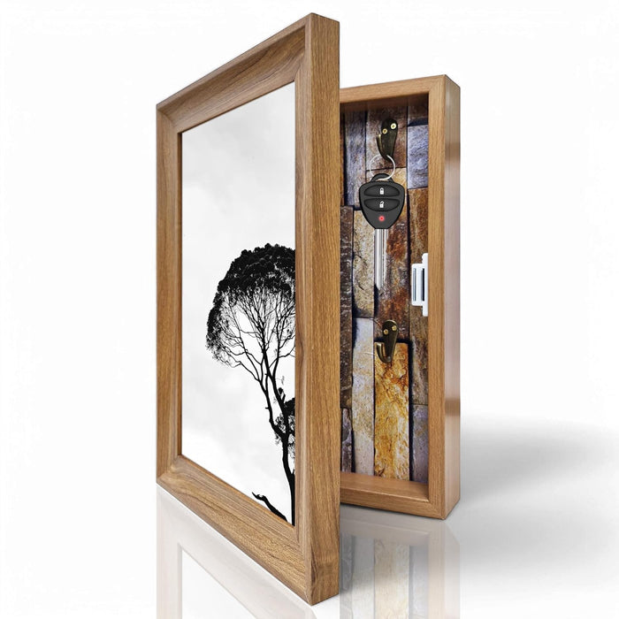 Key Holder with Photo Frame for Wall Mount, Decorative White Marble Design Key Holder, Key Hangers Storage Cabinet with 8 Key Hooks for Home (Size 8x12 Inches)