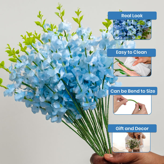 Art Street Artificial Blue Cherry Blossom Flower Bunch for Table Indoor Home Decoration |Valentine Day, Christmas Day, New Year Decor | Pack of 2|16 Stems, Size: 18.5 Inch (Without Pot)