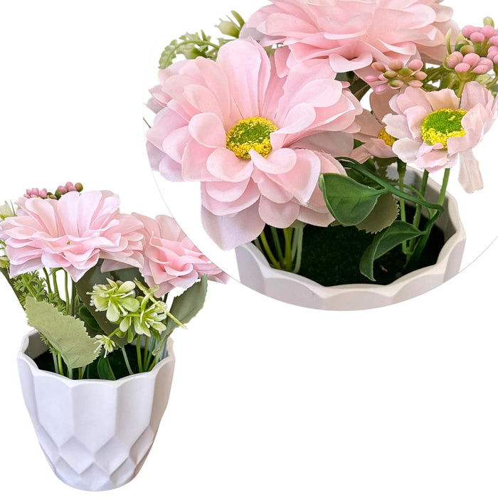 Ceramic Potted Vase Artificial Daisy Flower with Pot for Table Top (Pink, Size: 3.5x7 Inch)