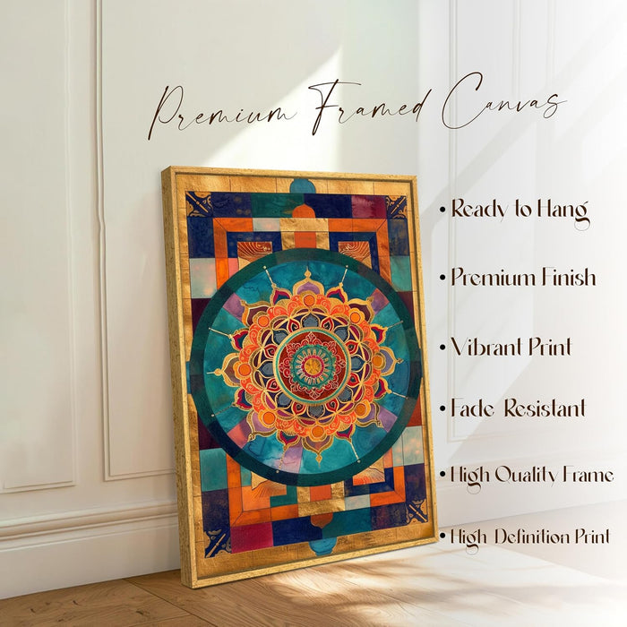 Abstract Multicolor Geometric Mandala Painting with Frame, Framed Canvas Paintings Stretched Canvas Wall Art 22x34 Inch