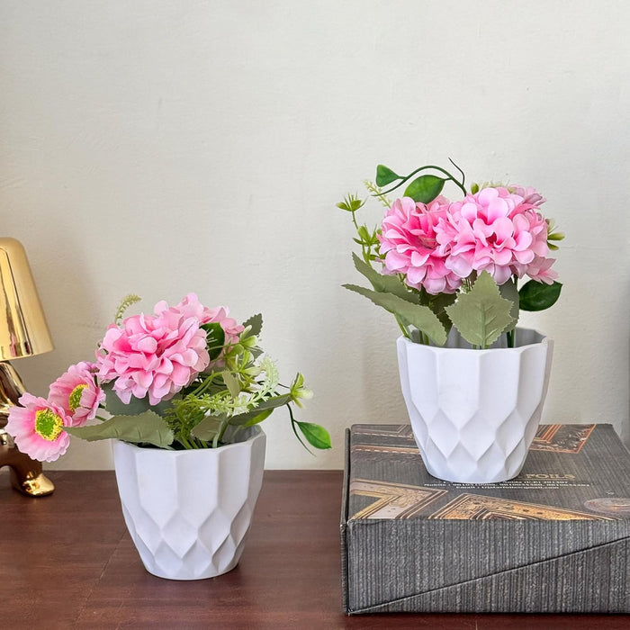 Ceramic Potted Vase Artificial Hydrangea Pink Flower with Pot for Table Top (Pink, Size: 3.5x7 Inch)