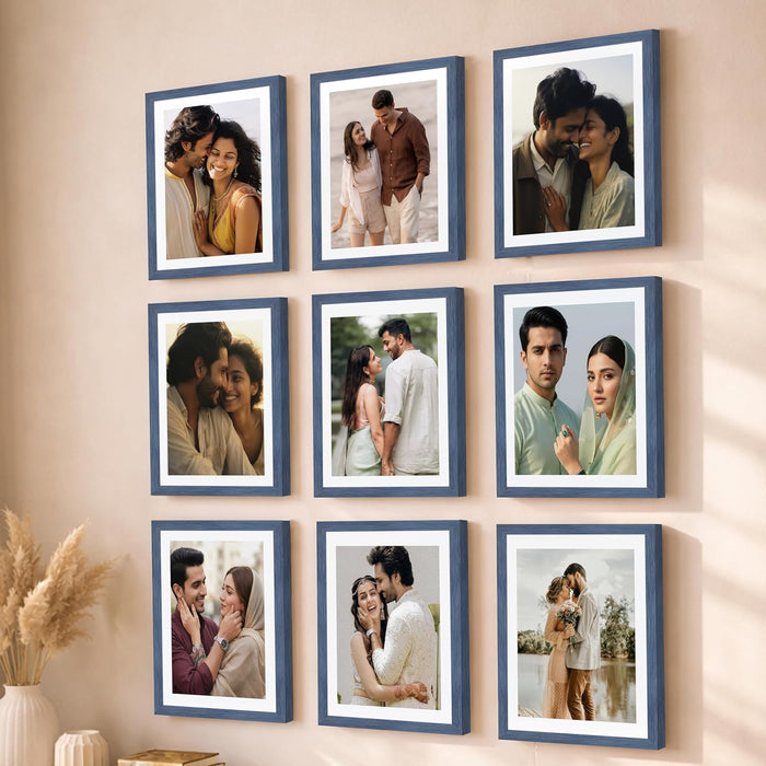 Wooden Cave Design Photo Frame Set of 9 | Black Picture Frames for Photos, Artwork & Certificates | Wall Décor for Living Room & Home (11x14 Inch)