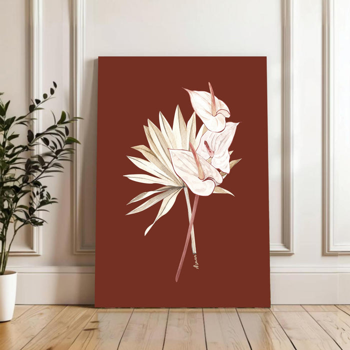 Abstract Desert flower Stretched Canvas Wall Art Modern Boho Illustration Painting for Home & Office Wall Decor, (16x22 Inch)