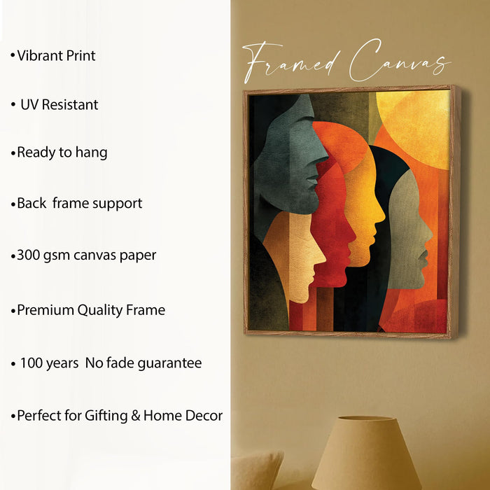 Abstract Faces Figurative Framed Painting For Living Room | Modern Woman Portrait Large Canvas Painting With Frame Wall Art For Bedroom, Hallway's, Office, Hotel, Size 58x58 cm