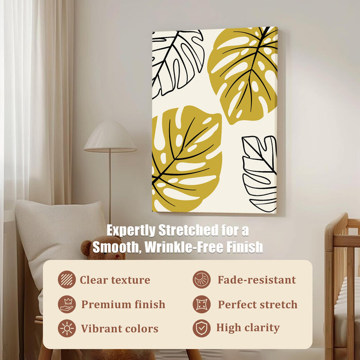 PA Abstract Botanical Leaf Stretched Canvas Wall Art Modern Boho Illustration Painting for Home & Office Wall Decor, (16x22 Inch)