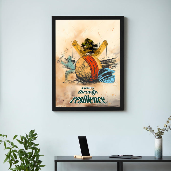 Framed Wall Hanging Art Print of Cricket Stadium Sports Poster For Home Decor (12.7X17.5 Inch)