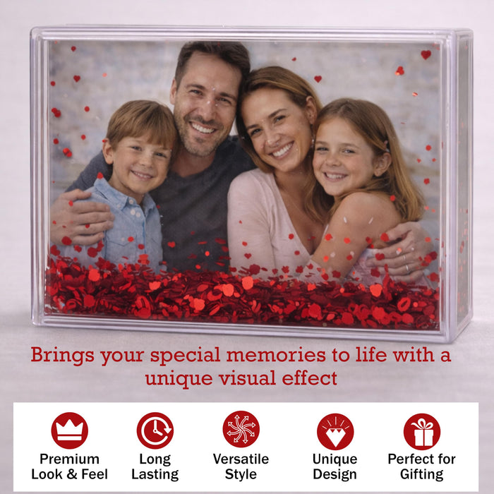 Art Street Customized Red Glitter Magnetic Photo Frame, Liquid Filled Photo Holder, Dynamic Shaking Glitter Photos Magnet, Unique Valentine’s Day Gift, Acrylic Fridge Magnet Frame, 2.3x3.7 Inch