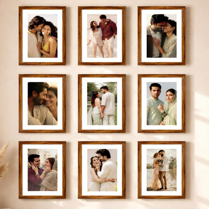 Wooden Cave Design Photo Frame Set of 9 | Black Picture Frames for Photos, Artwork & Certificates | Wall Décor for Living Room & Home (11x14 Inch)