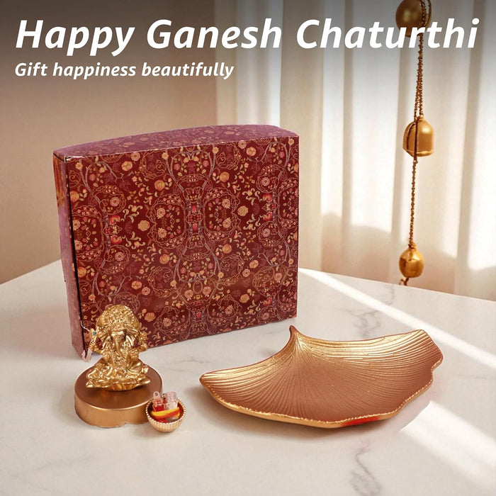 Ganesh Chaturthi Gift Hamper Box with Ganesha Idol & Decorative Tray, Ganesh Murti Idol.