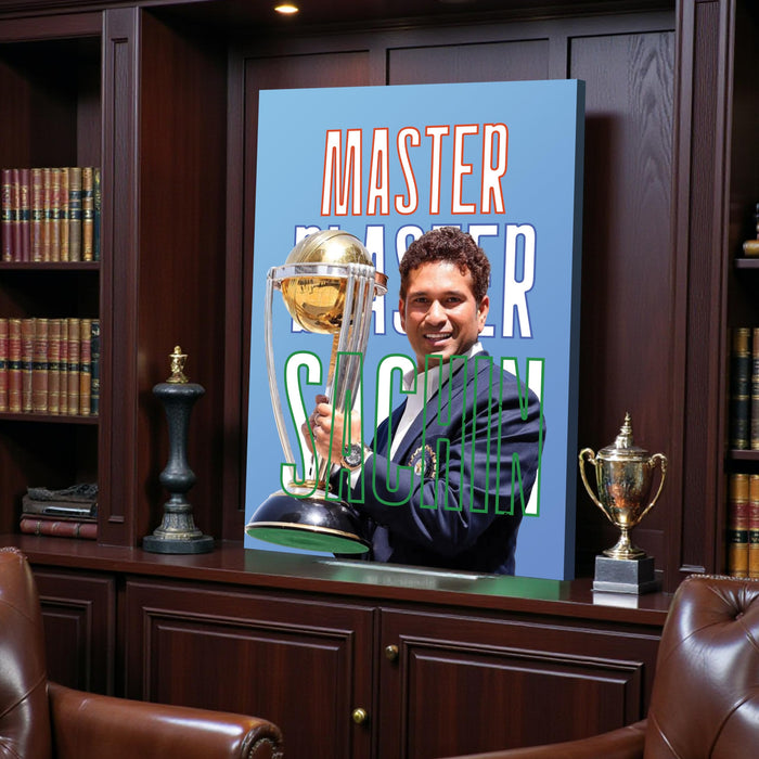 Sachin Tendulkar Wall Art Poster Stretch Canvas Painting, God of Cricket Sachin Tendulkar, Iconic Cricket Legend Wall Decor Poster for Living Room, Bedroom & Office, 16 x 22 Inch
