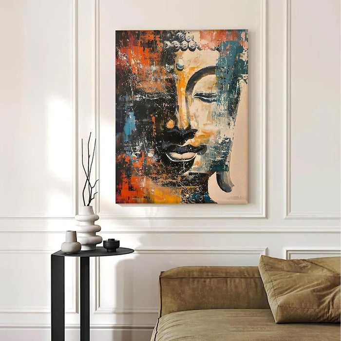 Portrait Stretched Canvas Buddha Face Abstract Dancing Womens Wall Art Print Décor Printed on Canvas Stretched on Wood 41x56 cm