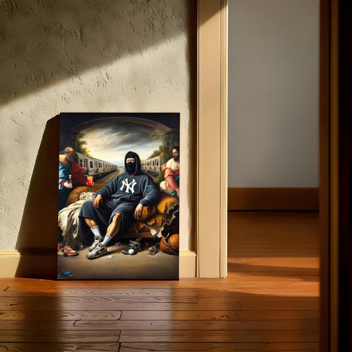 Renaissance Style Stretched Canvas Painting Print| Modern Street Art Meets Classic Art | Contemporary Hip-Hop Inspired Wall Art for Home & Office Décor, 41x56 cm