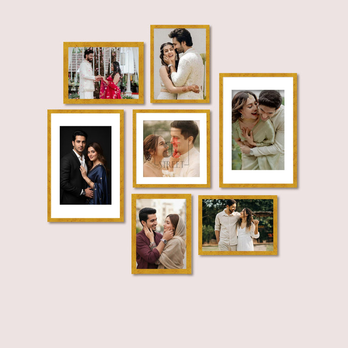 Art Street Photo Frame Set of 7 Gold Wall Decor Collage Display Hanging Family Picture Frames Gallery Collection Decor Items Wall Mount Frames Birthday Anniversary Gift, 8x12, 12x12 and 12x16 In