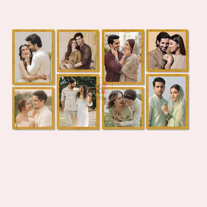 Art Street Photo Frame Set of 8 Gold Wall Decor Collage Display Hanging Family Picture Frames Gallery Collection Decor Items Wall Mount Frames Birthday Anniversary Gift, 8x8 and 8x12 In