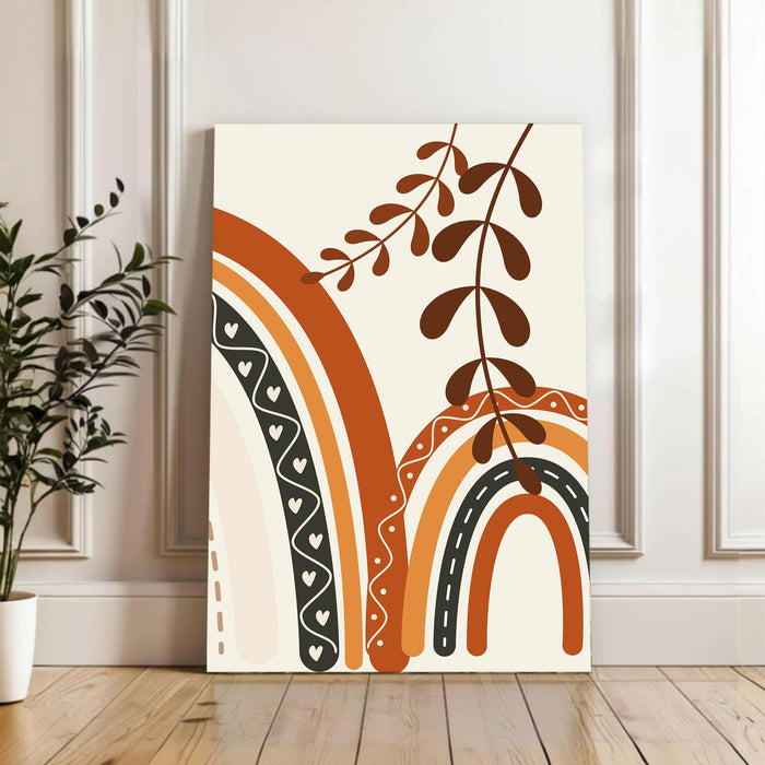 Abstract Rainbow and botanical theme Stretched Canvas Wall Art Modern Boho Illustration Painting for Home & Office Wall Decor, (16x22 Inch)