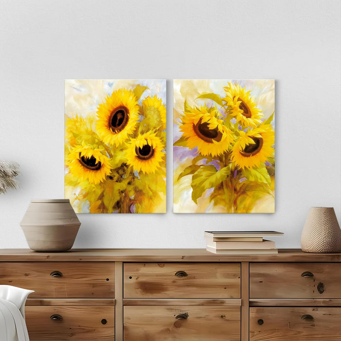 Yellow Sunflower Theme Stretched Canvas Art Print, Painting Pack of 2 | Digital Print On Stretched-Canvas (30x41 CM)