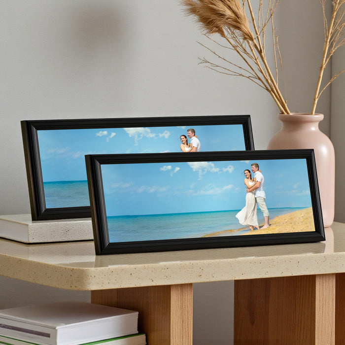 Art Street Horizontal Photo Frame Set of 2 for Tabletop Display, Black Panoramic Wooden 4x12 Inch Picture Frames with Stand, Designer Photo Frame for Home Decor, Gift Picture Frames Set 12x32 cm