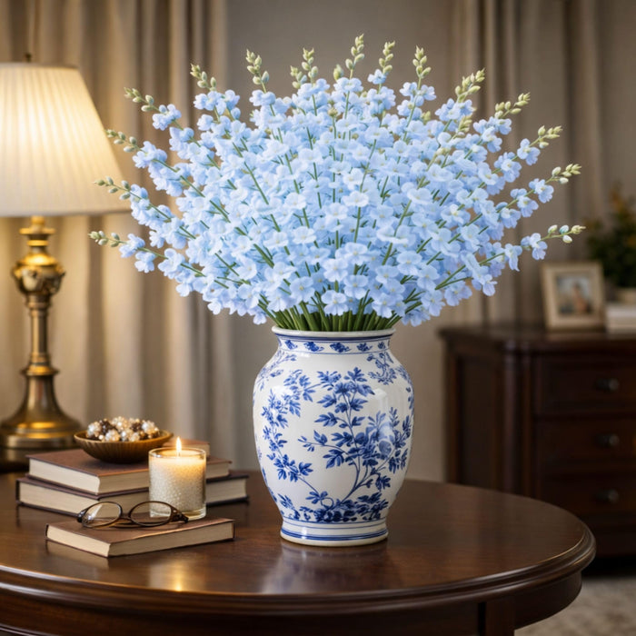 Art Street Artificial Blue Cherry Blossom Flower Bunch for Table Indoor Home Decoration |Valentine Day, Christmas Day, New Year Decor | Set of 4 |16 Stems, Size: 18.5 Inch (Without Pot)