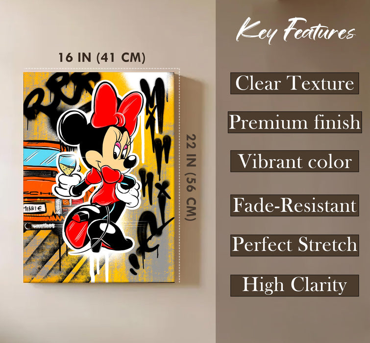 PAINTINGMANTRA Cartoon Girl Graffiti Stretched Canvas Painting Print | Pop Art Street Style Wall Décor | Modern Abstract Canvas for Home & Office, 41x56 cm