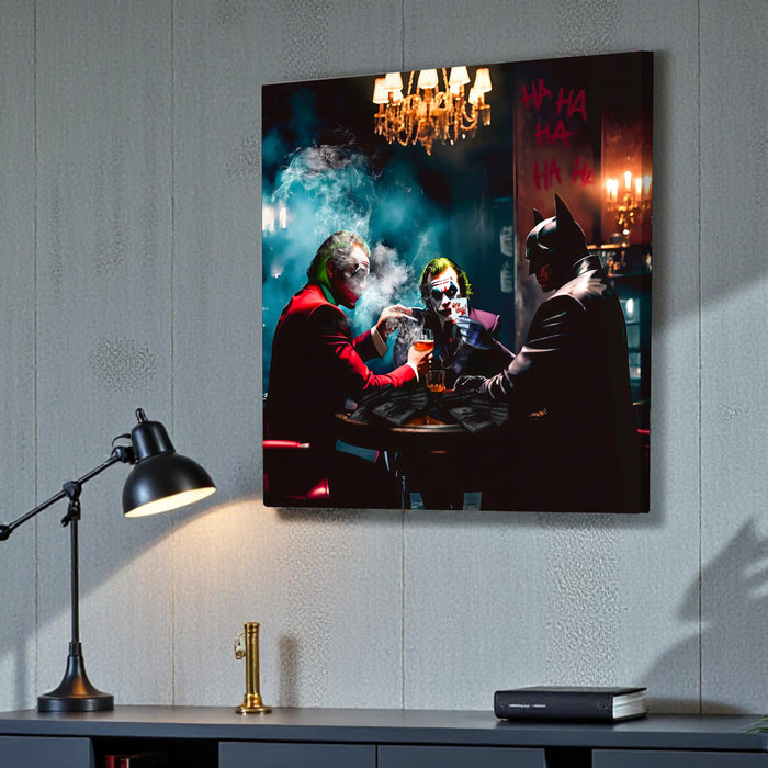 PAINTINGMANTRA Dark Villain Poker Stretched Canvas Wall Art | Cinematic Casino Theme Luxury Wall Painting for Living Room, Office & Man Cave Décor, 22x22 Inch