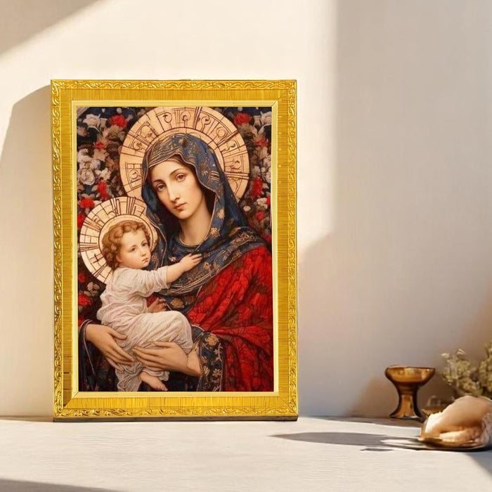 Jesus with Mother Mary Photo Frame for Church, Pooja Room | Divine Christian Deity Wall Art (10x13 Inch)