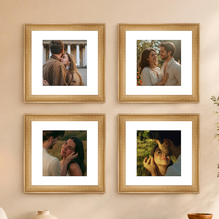Art Street Wooden Photo Frame for living room, Aesthetic Cave Design Photo Frames for Photograph, Art Work, Certificates Set of 4 (8x8 Inch, Wood Brown)