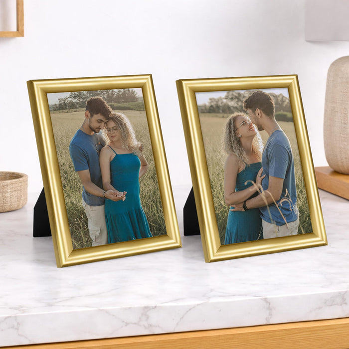 Picture Table Photo Frame Set of 2 for Bedroom, Tabletop Frames with Stand, Modern Farmhouse Photo Frames for Couples, Weddings, Home Decor, Portrait or Landscape Display (Golden, 4x6 Inch)