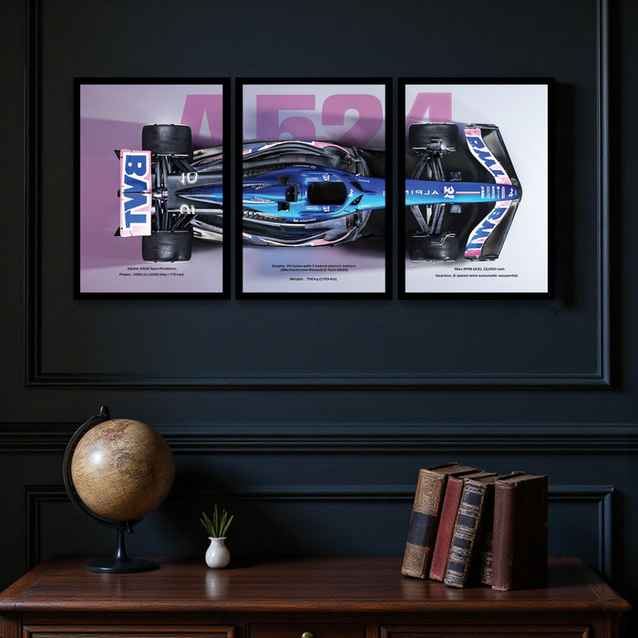 Framed Racing Motorsports Painting for Men | Modern Race Car Wall Art Painting for Bedroom, Living Room, Office and Home Wall Decoration (Set of 3, 33x45 cm)