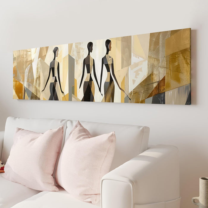 Large Stretched Canvas Painting, Panel Wall Art Print Minimalis African Woman Luxury Paintings for Home Decoration (Beige, 12x46 Inch)