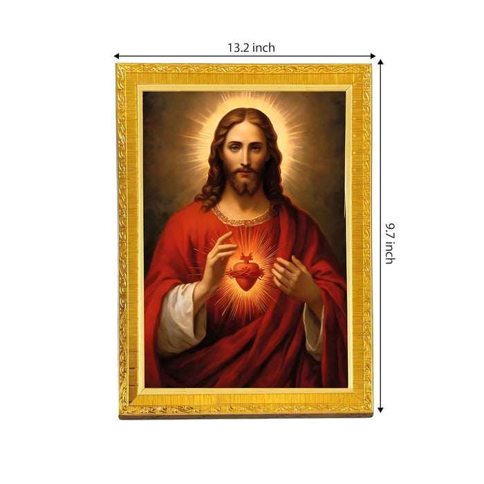 Jesus with Heart Photo Frame for Church, Pooja Room | Divine Christian Deity Wall Art (10x13 Inch)