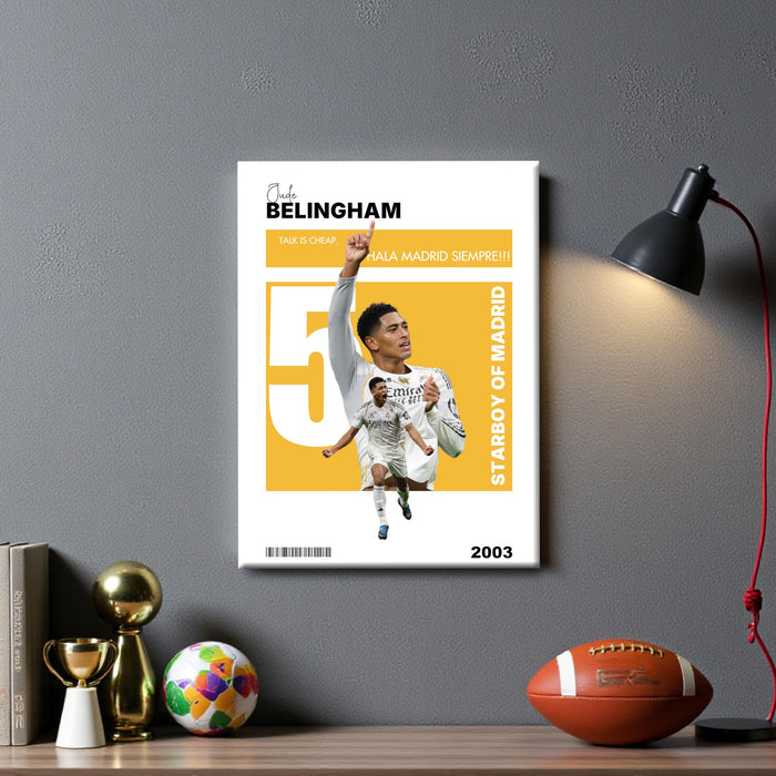Jude Bellingham Real Madrid Football Canvas Painting Poster & Wall Art: This inspiring artwork, a gift for all Los Blancos fans, For Home & Office Decor, 16 x 22 inches.