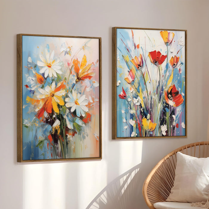 Red White Flower Canvas Large Wall Art Painting for Living Room Decoration, Stylish Large Wall Art Print for Wall Decor (Set of 2, 58x89 cm)
