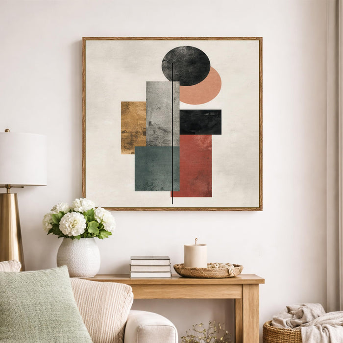 Geometric Abstract Framed Painting For Living Room | Mordern Boho Large Canvas Painting With Frame Wall Art For Bedroom, Hallway's, Office, Hotel, Size 58x58 cm