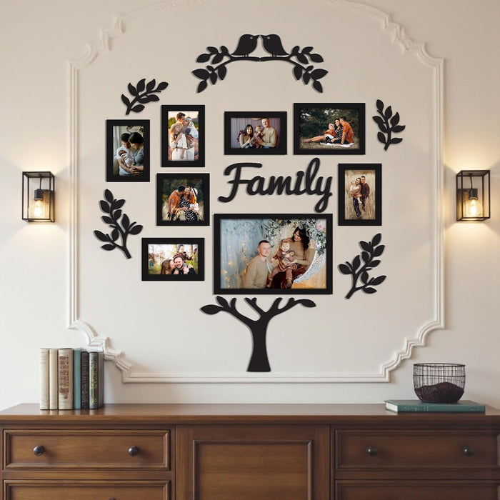 Family Tree Wall Photo Frame Set Pack of 8 with 10 MDF Cutouts for Home Decoration Wall Photo Frame Collage for Living Room Bedroom
