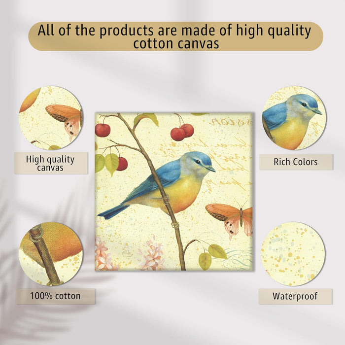 Multicolor Bird and Butterfly Wall Art Painting Set of 4 | Painting on Stretched Canvas (12x12Inches)